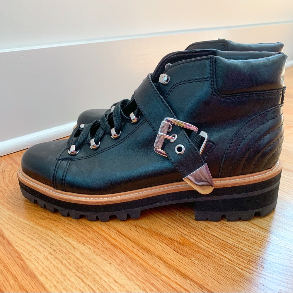 Marc Fisher Black Leather Combat Boots | Size 9